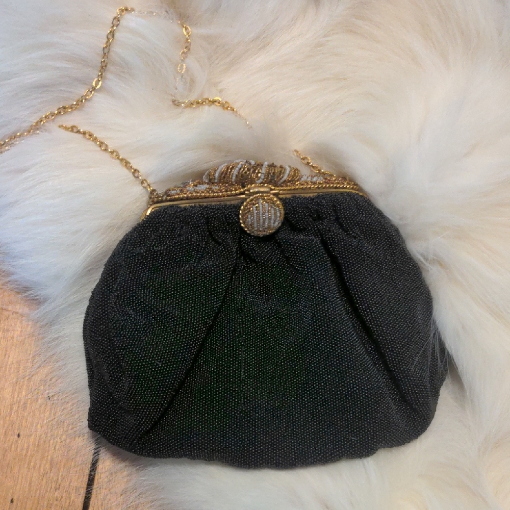 Elegant Black Evening Clutch with Gold Accents